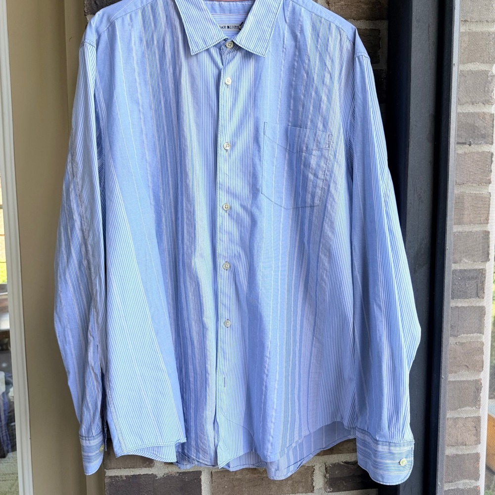 32 Bar Blues Mens XL Button Down Shirt Light Blue Mixed Stripe 100% Cotton